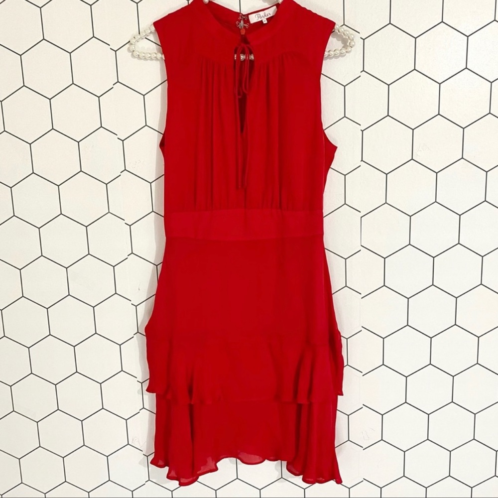Parker | Red Silk Matilda Sleeveless Tiered Dress